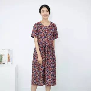 [모슬린]엄마옷 면 잔꽃 반팔 홈웨어 원피스 614FGH042 마담중년여성빅사이즈50대60대