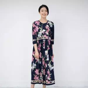 [모슬린]엄마옷 줄기꽃 7부 원피스 홈웨어 614FGH023 마담중년여성빅사이즈50대60대