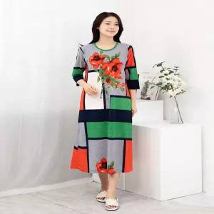 [모슬린]엄마옷 액자 꽃 7부 원피스 홈웨어 614FGH015 마담중년여성빅사이즈50대60대