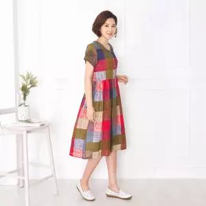 [모슬린]엄마옷 면단추 반팔 원피스 홈웨어 614FGH007 마담중년여성빅사이즈50대60대