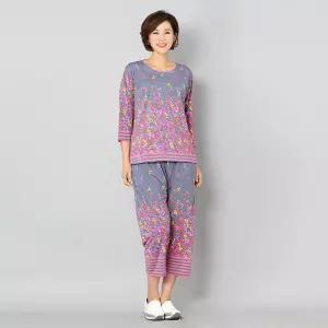 [모슬린]엄마옷 잔꽃 줄무늬 상하세트 홈웨어 614FGH032 마담중년여성빅사이즈50대60대