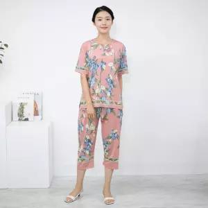 [모슬린]엄마옷 난꽃 반팔 홈웨어 상하세트 614FGH031 마담중년여성빅사이즈50대60대