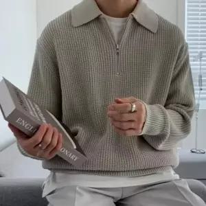 베이직 루즈핏 남성 반집업 카라 니트 긴팔티 IS-TS92