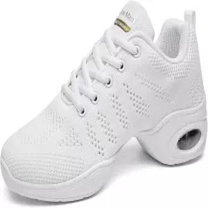 여성용 재즈 슈즈 레이스업 스니커즈 - 통기성 에어 쿠션 레이디 스플릿 솔 운동화 워킹 댄스 플랫폼