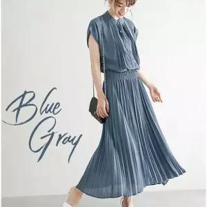 여자 쉬폰 원피스 프렌치 여름 반팔 단추 플리츠 스커트 원픽1