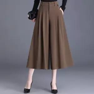 블랙팬서 가을 와이드팬츠 여성치마 하이웨스트 A라인 치마바지 주름 9부 OPH3