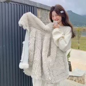 타노스여자 데일리룩 자켓 가죽 빅 칼라 라이크 퍼 일체형 코트 KUK1