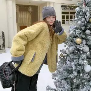 타노스여자 데일리룩 자켓 가죽 빅 칼라 라이크 퍼 일체형 도톰 코트 KUK1