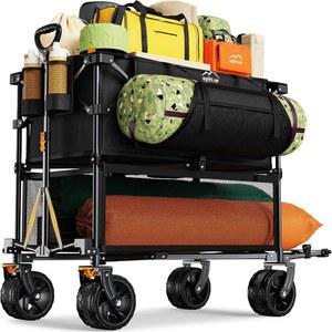 유이투어 접이식 50인치 스포츠용 엑스트라 롱 더블 데커 왜건, 큰 바퀴가 달린 400리터 접이식 헤비 듀티 왜건 카트, 야외용 유틸리티 올터레인 대형 익스텐더 카트
