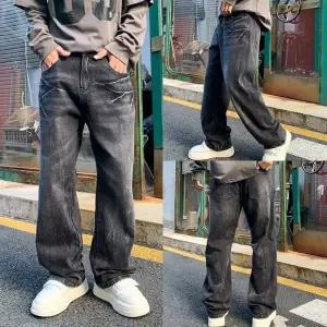 남성 멋짐폭발 일자핏 청바지 블랙 데님 진 부츠컷 워싱 팬츠 주니어 와이드 OOTD1