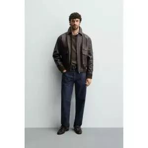 자라 ZARA 릴렉스핏 레더 재킷 - 브라운1232607