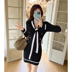 니트 원피스 스커트 여사친 가을 브이넥 긴팔 슬림핏 힙싸개 펜슬 원픽3