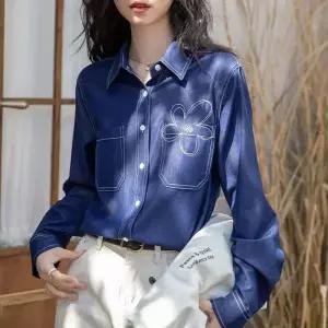 여자 빈티지 청 셔츠 홍콩풍 레이어드 긴팔 봄가을 무지데님 상의 원픽3