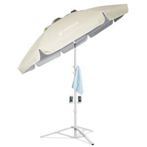 AMMSUN 그늘 우산, 스탠드가 있는 프리미엄 휴대용 스포츠 경기용 6.5피트 경량 프리 스탠딩 캐노피, 조절 가능한 즉각적인 자외선 차단 기능 및 휴대가 간편함, 베이지색