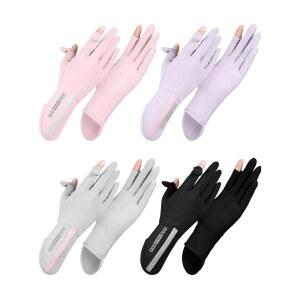 포루 4쌍 여성 자외선 차단 터치스크린 장갑 여름철 야외 자전거용 풀 핑거 선 보호 드라이빙