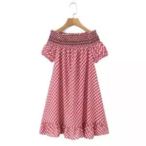 EAMT 여사친 원피스 빨강 보트넥 체크 YJ1