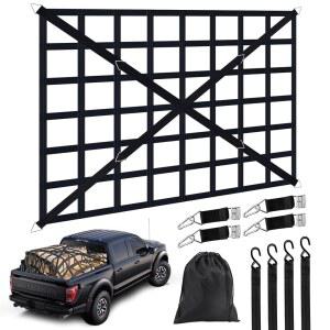 픽업 트럭 침대용 카고 네트, 헤비 듀티 1100파운드 용량, 조절 가능한 캠 버클 & S-훅, 두꺼운 헤링본 나일론, 트레일러 및 트럭용 드로우스트링 보관 가방(66