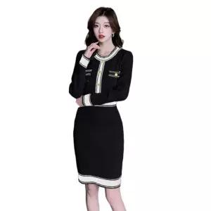 EAMT 여자 스커트 니트 원피스 미디 봄 가벼운 프렌치 블록 스몰 슬림핏 파스텔 EUNG1