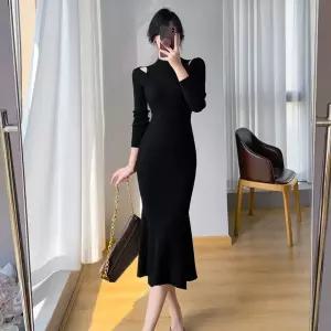 EAMT 여친 치마 니트 원피스 롱 이너 봄 반폴라 보카시 슬림핏 하이힐 머메이드 트임 EUNG1