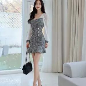 앤트맨 원피스 머메이드 프릴 쉬폰 여성원피스 블라우스형 스퀘어넥 벌룬소매 봄가을 OPH3