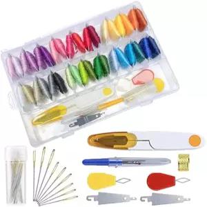 보관함이 있는 후아칸 자수 치실 키트 36색 스티치 실 바느질 53개 DIY 크로스 액세서리 세트