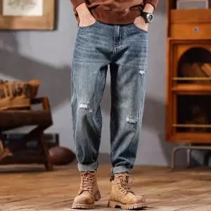 남성 빈티지 배기핏 테이퍼드 스트레이트 찢어진 배기 청바지 C06Z19 원픽1