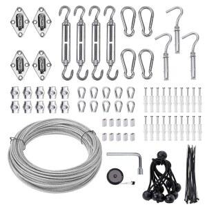 유니캐러밴 쉐이드 세일 하드웨어 키트 6인치, 65.5피트 1/8인치 삼각형 사각형 선쉐이드 야외 설치용 케이블 와이어용 턴버클, 정원, 주방, 공예품, 123PCS