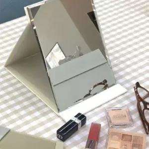 화장품트레이 접이식 사각 스탠드 탁상거울 화이트