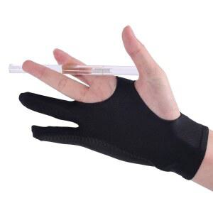 검은색 드로잉 글러브, 3겹 손바닥 거부 디지털 아트 글러브 오른손과 왼손 두 손가락 아티스트 글러브 그래픽 태블릿 액세서리 스케치 그림 그리기