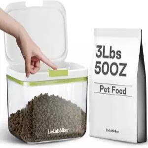 뚜껑이 있는 LivLab Mker 3lbs/50OZ/2.6qt 밀폐형 개 사료 보관 용기 계량컵이 간식 고양이 새를 위한 건식