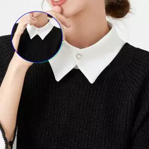 쌍문상회 면레이스넥케이프 넥셔츠 진주 단추 포인트 쉬폰 소재 페이크 카라