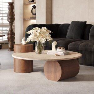 좌식테이블 대리석 우드 원형티테이블 라운드 티테이블 낮은 라운지 디자인협탁 인테리어