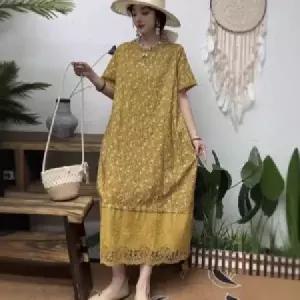 손오천 원피스 치마 여성 면 빈티지 여름 A라인 마 슬림핏 데일리룩 프린트 플라워 반팔 KUK1