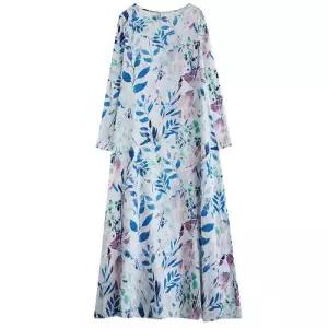 손오천 여성 원피스 빈티지 롱스커트 봄가을 데일리룩 플라워 마 라운드 여행 KUK3