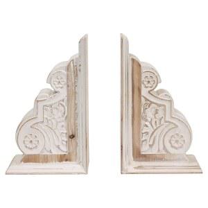 1쌍의 소박한 마감 목재 북엔드 화이트 장식용 유니크 조각 패턴 농가 북엔드는 선반용 책용 나무 코벨은 가정용