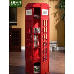 빈티지 전화부스 디자인 바닥 수납장 낮은 책장 장식장