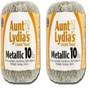 리디아 이모 코튼 메탈릭 코바늘 뜨개질 실 사이즈 10 (2팩) (실버/실버)