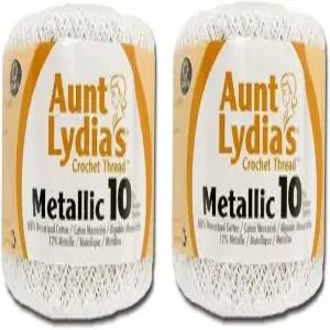 리디아 이모 코튼 메탈릭 코바늘 뜨개질 실 사이즈 10 (2팩) (흰색/진주색)