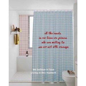 체크 가림막 커튼 창문 주방 방수 욕실 (블루) 100x180 가리개 단일