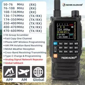 TIDRADIO H3 플러스 라디오 장거리 워키토키 업그레이드된 블루투스 기능 항공 밴드 무선 프로그래밍