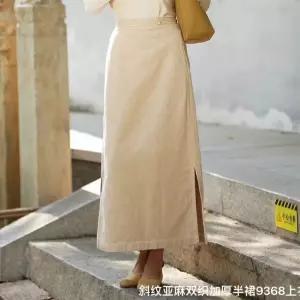 여성용 치마 스커트 빈티지 가을 일자 린넨 도톰 이중 투웨이 트임 트윌 원픽3