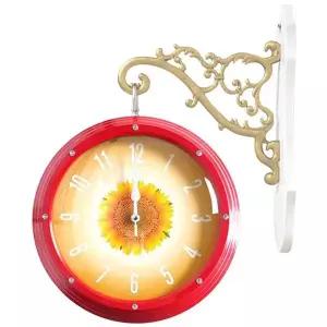 GB2319e 행운 해바라기 보석 무소음 양면 벽시계 레드 모던양면벽시계