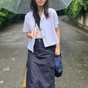 클래식 GM 여성 캐주얼 데일리 여름 반팔 자켓 린넨 크롭 썸머