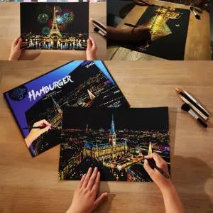 스크래치북 스크레치북 컬러링엽서 나이트뷰 컬러링보드 그림그리기 스크래치페이퍼 컬러북