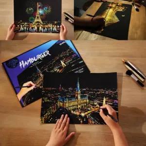 스크래치북/컬러링엽서 나이트뷰 컬러링보드 스크레치북 그림그리기 스크래치페이퍼 스케치