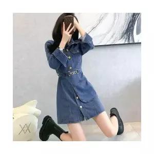 와칸다 여성 여친 원피스 럭셔리 정장 미디 움 데님 벨트 긴팔 청스커트 KKE5