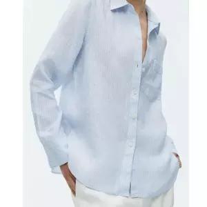 EAMT 여성 여름 스트라이프 셔츠 얇은 긴팔 린넨 터틀넥 상의 EUNG1