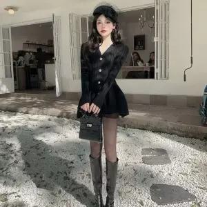 스파이더맨 니트 치마 원피스 가을 여성브이넥 슬림핏 OPH3