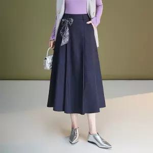 스파이더맨 치마 롱 데님 여성 가을 A라인 플리츠 정장 OPH3