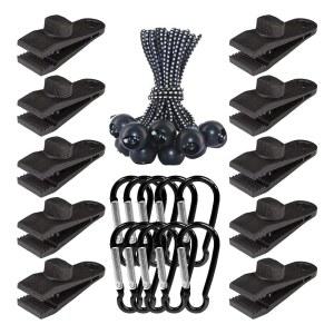 조절 가능한 나사가 있는 30팩 헤비 듀티 잠금 그립 방수 클립 | 상어 이빨 디자인, 번지 코드 및 카라비너 캠핑용 안전 커버, 수영장 차양, 캐노피(PA 소재, 두께 0.25인치)